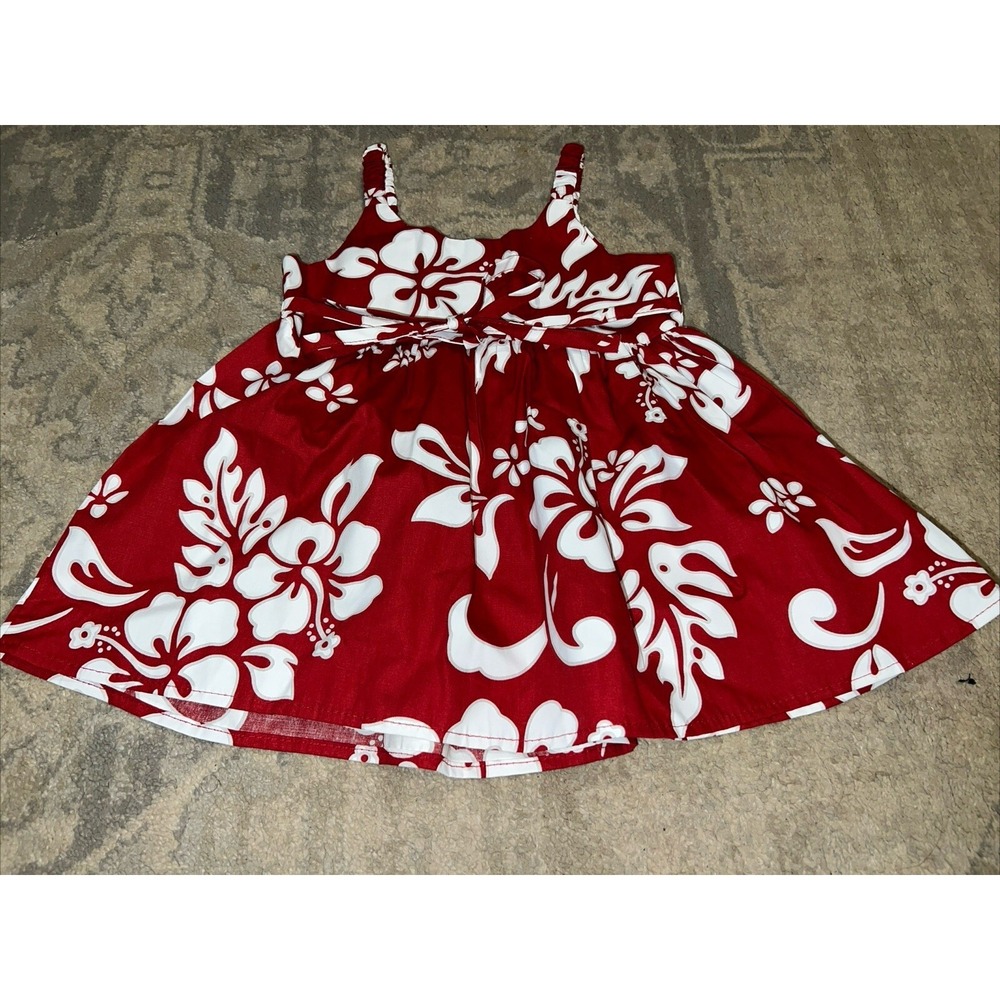 Ky's Girls Hawaiian Dress Red Floral Made in Hawaii‎ Sz 2T 1 - 2 Yrs Old